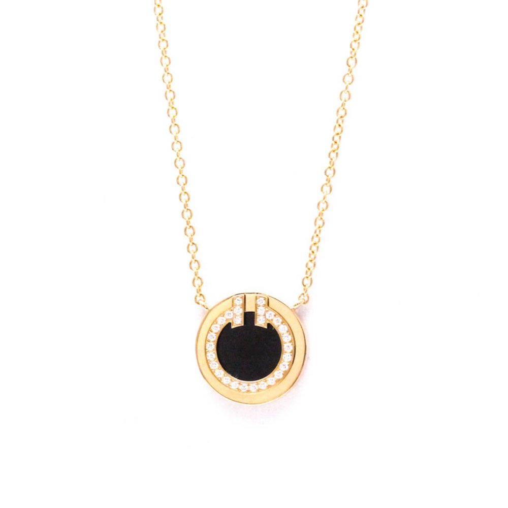 Tiffany Pink Diamond Onyx T Two Circle Necklace